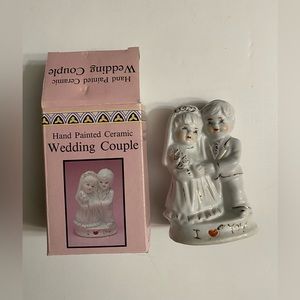 Vintage Wedding Couple bride & groom figurine cake topper hand painted ceramic